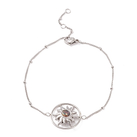 Colorful Cubic Zirconia Ring with Sun Link Bracelet with 304 Stainless Steel Satellite Chain for Women