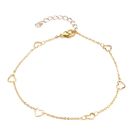 Brass Cable Chain Anklets, with Heart Links and Lobster Claw Clasps