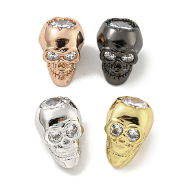 Brass Micro Pave Clear Cubic Zirconia Beads, Skull