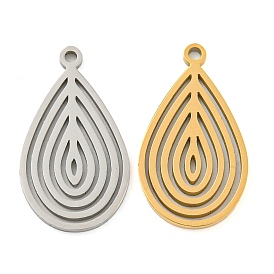 304 Stainless Steel Pendants, Laser Cut, Teardrop Charm