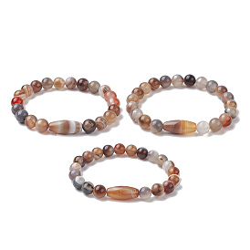 Bracelets extensibles en perles ovales en agate à bandes naturelles