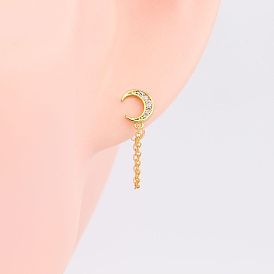 Stylish CZ Moon Earrings in Pure Silver - Versatile and Trendy Ear Threaders