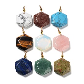 Gemstone Pendants, with Rack Plating Golden Tone Brass Loops, Faceted Star