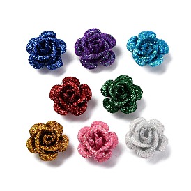 3D Rose Flower Baking Paint Aluminum Beads, with Sequins