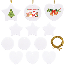 12шт. 3 стили фарфоровых заготовок для подвесок, изготовленных методом сублимационной термотрансферной печати, с джутовыми шнурами, для рождественского украшения