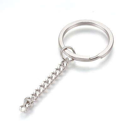304 Stainless Steel Split Key Rings, Keychain Clasp Findings, with Chains