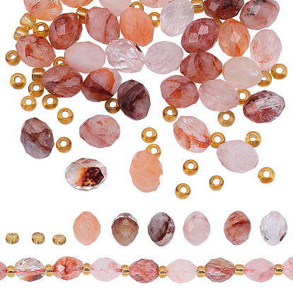 1 Hilo de cuentas de cuarzo ferruginoso natural, con granos de la semilla, facetados, oval
