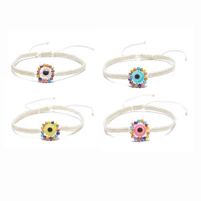 Flat Round with Evil Eye Glass & Resin Braided Bead Bracelet for Women