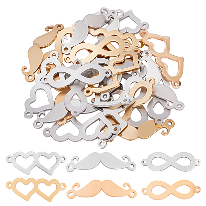 30Pcs 6 Style 201 Stainless Steel Links Connectors, Mixed Shapes