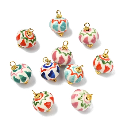 10шт. фарфоровые подвески ручной работы, с латунной фурнитурой , круглые