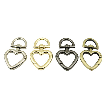 Heart Alloy Swivel Clasps, Push Gate Snap Clasps