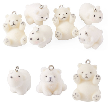 6шт 3 стили флокированные подвески из непрозрачной смолы, с платиновыми тоновыми железными петлями, медведь