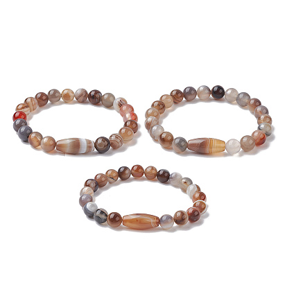 Natural Banded Agate Oval Beaded Stretch Bracelets