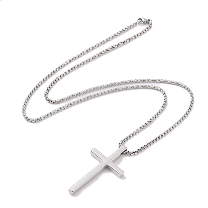 201 Stainless Steel Chain, Zinc Alloy Pendant Necklaces, Cross