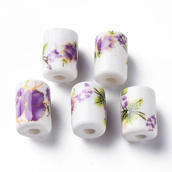 Фарфоровые бусины ручной работы, Famille выросли стиле, колонки с цветочным узором