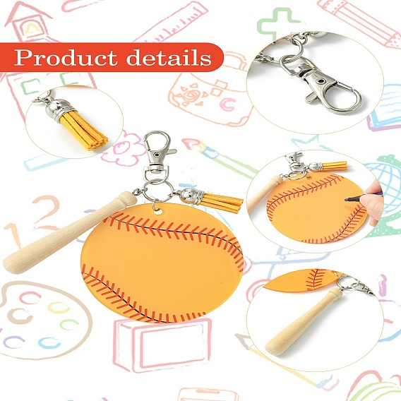 Бейсбольные подвески из акрила и дерева, с железными поворотными застежками-клешнями