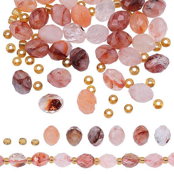 1 Hilo de cuentas de cuarzo ferruginoso natural, con granos de la semilla, facetados, oval