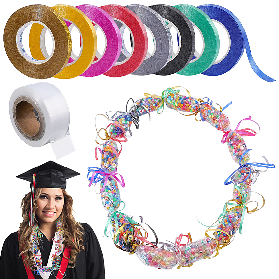 DIY Graduation Wreath Bag Kits, including PE Mesh Cover Bag, Plastic Ribbons
