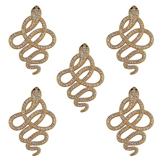 5Pcs Brass Micro Pave Cubic Zirconia Pendants, Snake