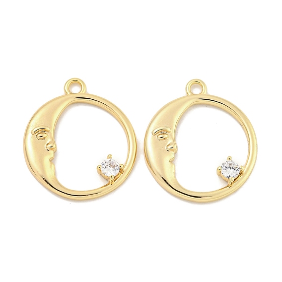 Латунные микропаве прозрачные подвески с фианитом, без кадмия, без никеля и без свинца, луна