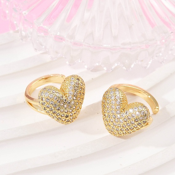 Латунные серьги-манжеты из прозрачного кубического циркония, сердце
