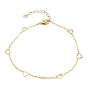 Brass Cable Chain Anklets, with Heart Links and Lobster Claw Clasps