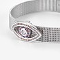 Unisex 304 Stainless Steel Watch Band Wristband Bracelets, with Brass Micro Pave Cubic Zirconia Slider Charms, Evil Eye