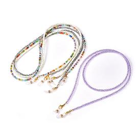 Chaînes de lunettes, tour de cou pour lunettes, avec des perles de verre semi-plaquées, fermoirs à pince de homard en alliage et extrémités de boucle en caoutchouc