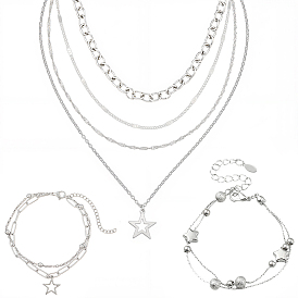 Ожерелья и многорядные браслеты из сплава и латунных цепей для женщин