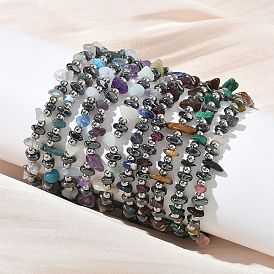 Браслет из натуральных драгоценных камней и немагнитного синтетического гематита для женщин, с 201 нержавеющей сталью и 304 фурнитурой из нержавеющей стали