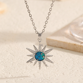 Brass Clear Zircon Droplet Star Pendant Necklaces, Fashionable and Versatile Glitter Blue Enamel Star Necklaces for Daily Wear