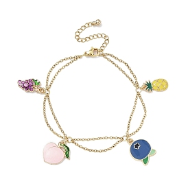 Alloy Enamel Fruit Charm Bracelets, with Ion Plating(IP) Light Gold 304 Stainless Steel Cable Chains