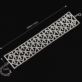 Chic and Elegant Diamond-studded Open Cuff Bracelet with Matching Chain B055