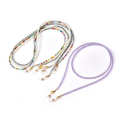 Chaînes de lunettes, tour de cou pour lunettes, avec des perles de verre semi-plaquées, fermoirs à pince de homard en alliage et extrémités de boucle en caoutchouc