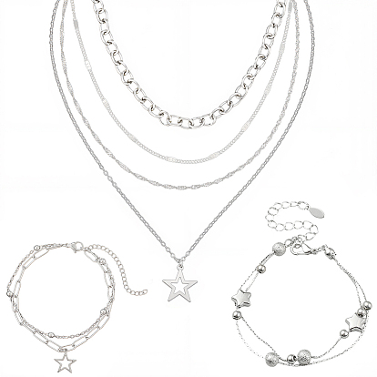 Ожерелья и многорядные браслеты из сплава и латунных цепей для женщин