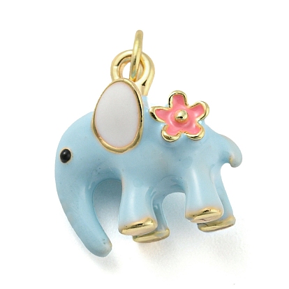 Elephant Rack Plating Brass Enamel Pendants, with Jump Ring, Long-Lasting Plated, Cadmium Free & Lead Free, Real 18K Gold Plated