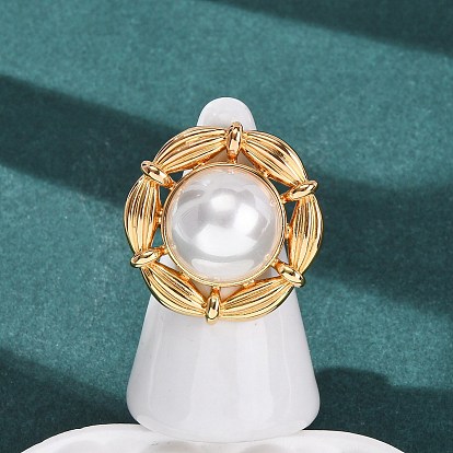 Регулируемые латунные кольца-манжеты с жемчужными элементами из АБС-пластика, цветок, белые