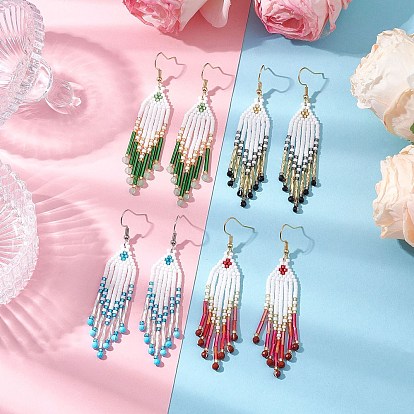 304 серьги-подвески из нержавеющей стали с бусинами и стеклянными кисточками, с натуральным зеленым авантюрином, натуральной красной яшмой, натуральным черным ониксом и натуральным магнезитом, золотые