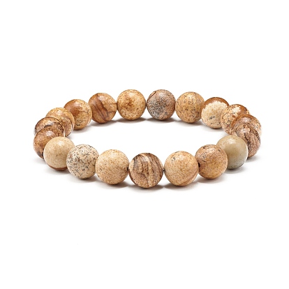 Natural Picture Jasper Round Beads Stretch Bracelet for Girl Women