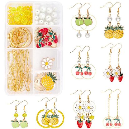 189Pieces DIY Fruit Themed Earring Making Kits, Including Alloy Enamel Pendants, Glass Beads, Brass Linking Rings & Earring Hooks