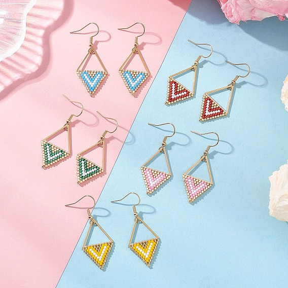 Серьги-подвески из ромбовидного стекла, с крюком из нержавеющей стали 304, золотые