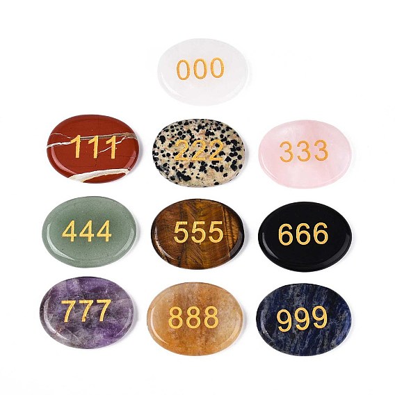 Кабошоны из натурального смешанного камня, овал с резной золотой цифрой, смешанные окрашенные и неокрашенные