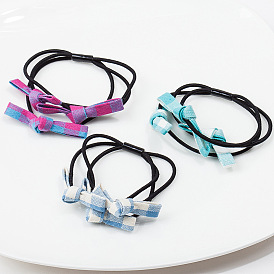 Colorful Striped Bow Hair Ties for Women, Triple-Layered Elastic Bands with Sweet Fabric Design