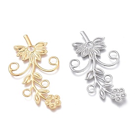 Pendentifs en acier inoxydable, Coupe au laser, branche avec des fleurs
