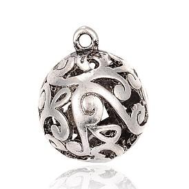 Hollow Round Tibetan Style Alloy Pendants, 29x23mm, Hole: 2mm
