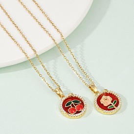 Латунный микропаве кубический цирконий кулон ожерелья для женщин, с 304 цепью из нержавеющей стали и эмалью, стойки покрытие, ионное покрытие (ip), реальный 18 k позолоченный