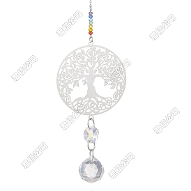 2 piezas 201 Atrapasueños colgante de cristal arcoíris y forma de árbol de la vida de acero inoxidable