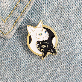 Cute Enamel Cat Brooch Pin - Creative Black and White Kitten Badge