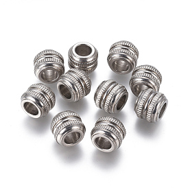 304 billes d'acier inoxydable, Perles rainurées, colonne, 12x10mm, Trou: 6mm