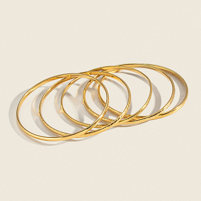 3.5mm 304 Runde Armreifen aus Edelstahl im Vintage-Stil mit Struktur für Damen